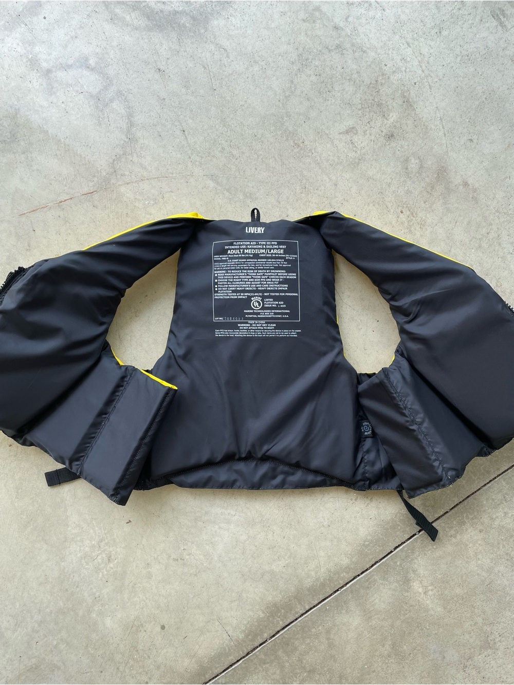Mti Livery Yellow Black Safety Life Jacket Vest Adult M/L Kayaking Sailing - Picture 4 of 5